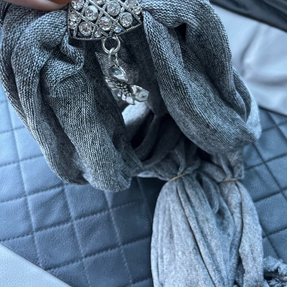 Gray Scarf with Silver Charm - Picture 2 of 7